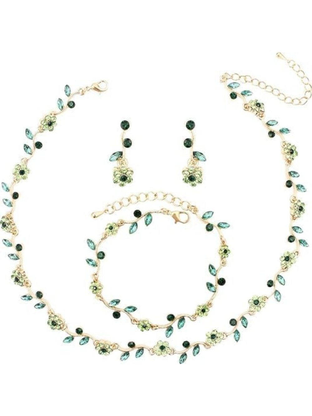 Stunning Crystal Flower Jewelry Set - Choker Necklace, Dangle Earrings
